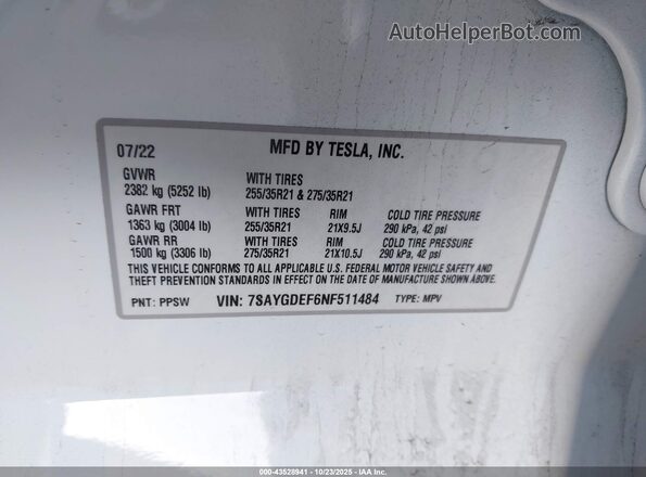 7SAYGDEF6NF511484 2022 TESLA MODEL Y Gray Շարժիչի բաժամունքի տեսք