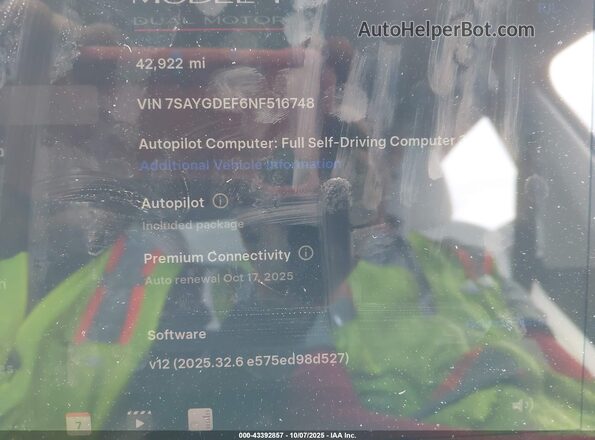 7SAYGDEF6NF516748 2022 TESLA MODEL Y White უკანა სავარძლების ხედი