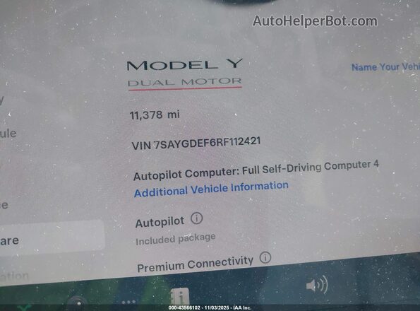 7SAYGDEF6RF112421 2024 TESLA MODEL Y White Vista de los asientos traseros