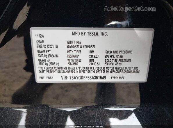 7SAYGDEF6SA351549 2025 TESLA MODEL Y Black Vista del compartimento del motor