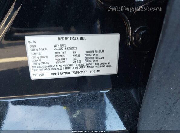 7SAYGDEF7RF042587 2024 TESLA MODEL Y Black 