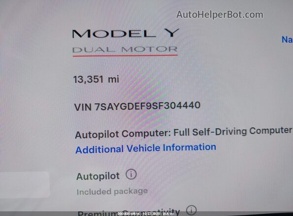 7SAYGDEF9SF304440 2025 TESLA MODEL Y White 