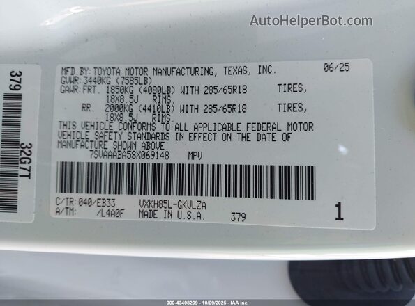 7SVAAABA5SX069148 2025 TOYOTA SEQUOIA Белый Вид подкапотного пространства