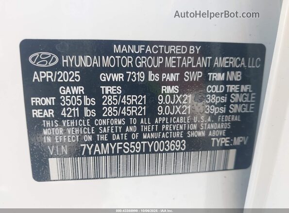 7YAMYFS59TY003693 2026 HYUNDAI IONIQ 9 White Vista del compartimento del motor