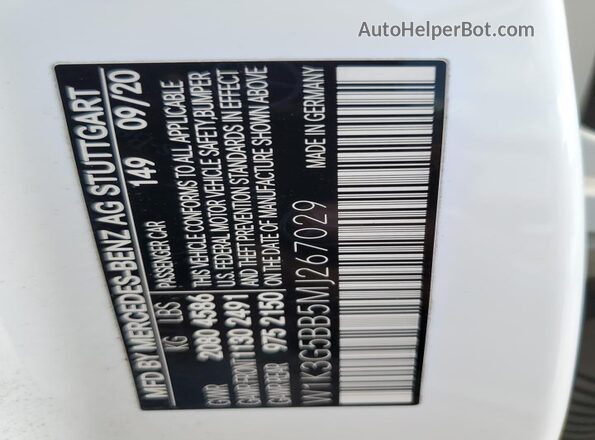 W1K3G5BB5MJ267029 2021 MERCEDES-BENZ A White 