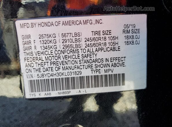5J8YD4H30KL031829 2019 ACURA MDX Black 
