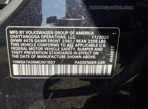 1VWSA7A35MC001637 2021 VOLKSWAGEN PASSAT Black 