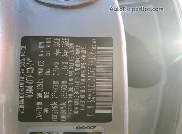 5XYZUDLA1JG563156 2018 HYUNDAI SANTA FE Silver 