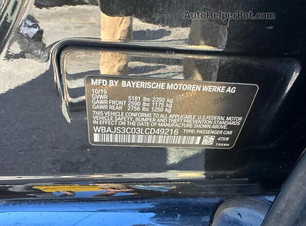 WBAJS3C03LCD49216 2020 BMW 5 SERIES Black Rear interior view
