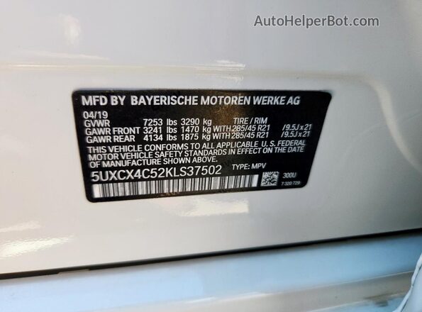 5UXCX4C52KLS37502 2019 BMW X7 White სალონის 360-გრადუსიანი ხედი