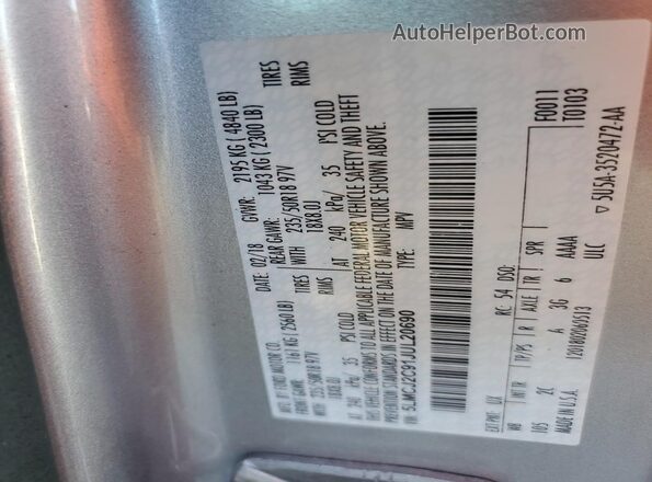 5LMCJ2C91JUL20690 2018 LINCOLN MKC Серебряный 
