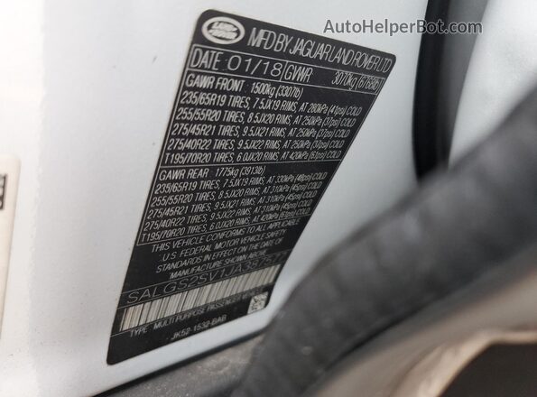SALGS2SV1JA387577 2018 LAND ROVER RANGE White Սալոնի 360 աստիճան տեսք