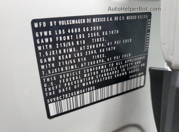 3VV8C7B26SM041980 2025 VOLKSWAGEN TAOS White 