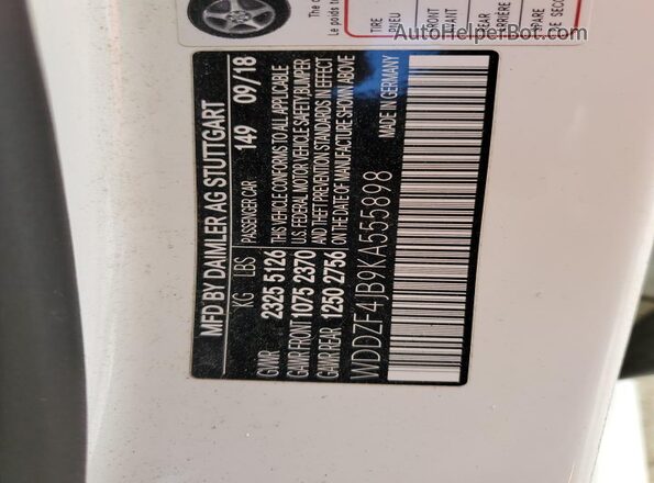 WDDZF4JB9KA555898 2019 MERCEDES-BENZ E White Vista de la etiqueta del VIN