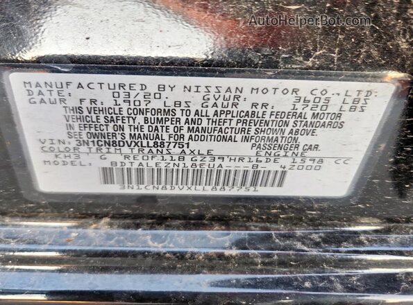 3N1CN8DVXLL887751 2020 NISSAN VERSA Black Вид наклейки з VIN-кодом