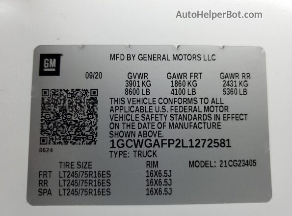 1GCWGAFP2L1272581 2020 CHEVROLET EXPRESS White 