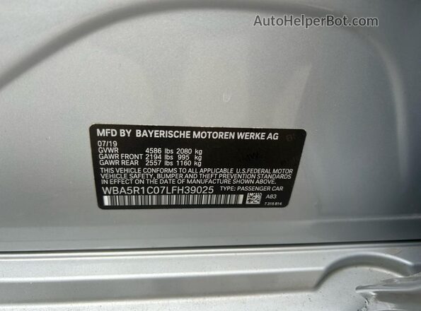 WBA5R1C07LFH39025 2020 BMW 3 SERIES Silver Vista interior trasera