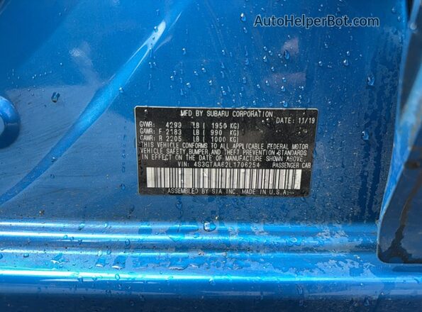 4S3GTAA62L1706254 2020 SUBARU IMPREZA Blue Widok wnętrza z tyłu