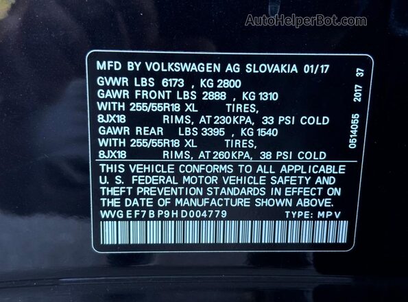 WVGEF7BP9HD004779 2017 VOLKSWAGEN TOUAREG Black 