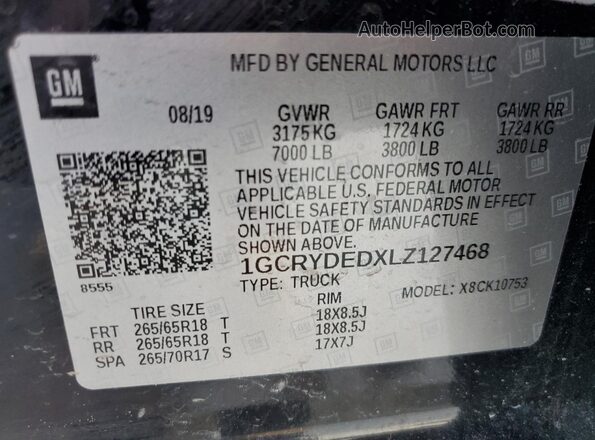 1GCRYDEDXLZ127468 2020 CHEVROLET SILVERADO Black Vista de la etiqueta del VIN