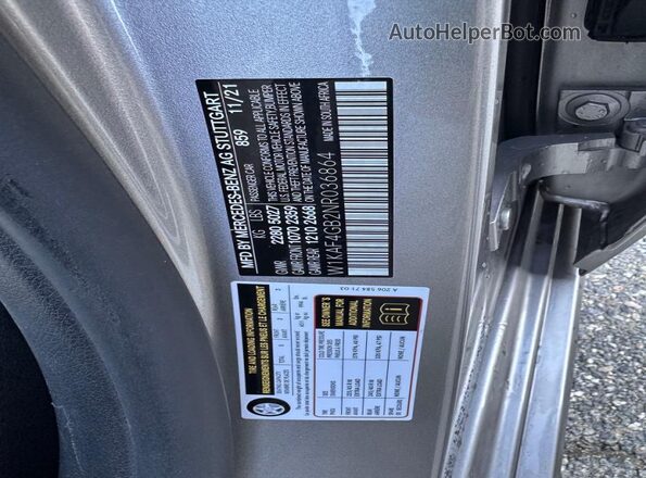 W1KAF4GB2NR036864 2022 MERCEDES-BENZ C Gray 