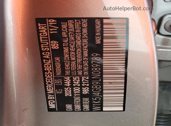 W1K5J4GB9LN089789 2020 MERCEDES-BENZ CLA-CLASS Silver VIN sticker view