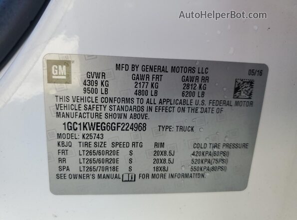 1GC1KWEG6GF224968 2016 CHEVROLET ALL MODELS White 