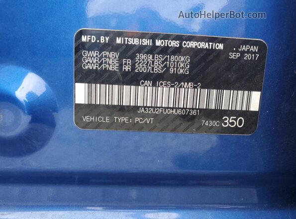 JA32U2FU0HU607361 2017 MITSUBISHI LANCER Blue 