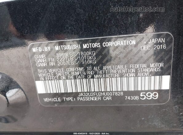 JA32U2FU2HU007828 2017 MITSUBISHI LANCER Черный 