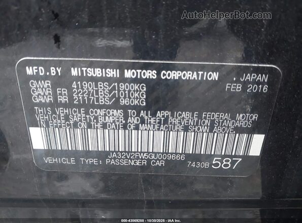 JA32V2FW5GU009666 2016 MITSUBISHI LANCER Black Вид підкапотного простору