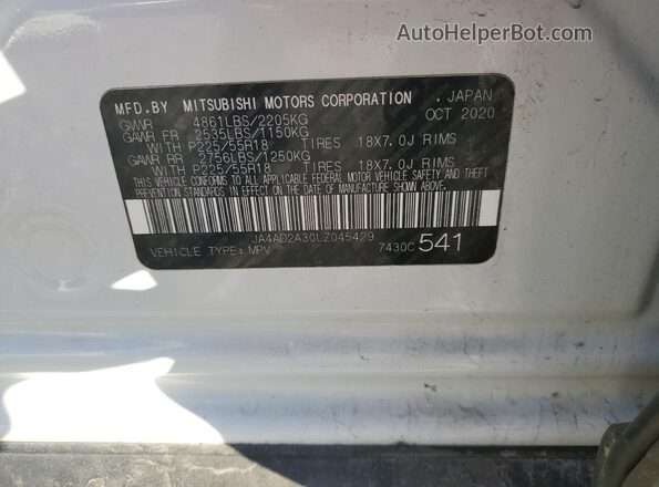 JA4AD2A30LZ045429 2020 MITSUBISHI OUTLANDER White VIN კოდის სტიკერის ხედი