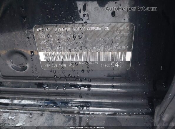 JA4AD3A3XLZ030751 2020 MITSUBISHI OUTLANDER Black Вид підкапотного простору