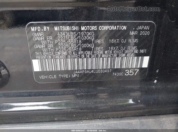 JA4AP3AU4LU030497 2020 MITSUBISHI OUTLANDER SPORT Black Engine compartment view