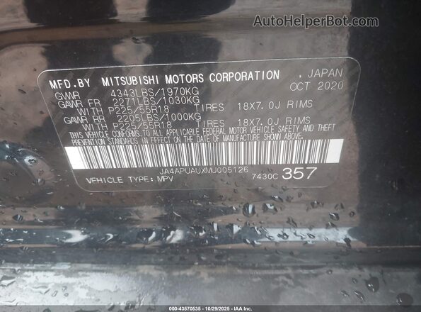 JA4APUAUXMU005126 2021 MITSUBISHI OUTLANDER SPORT Black Engine compartment view