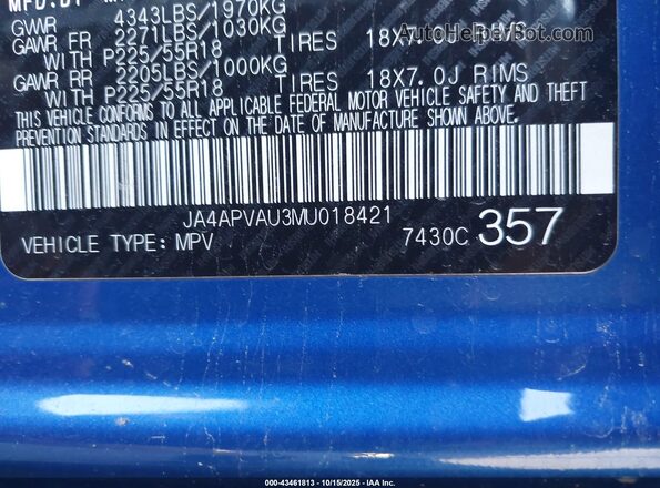 JA4APVAU3MU018421 2021 MITSUBISHI OUTLANDER SPORT Blue Widok komory silnika