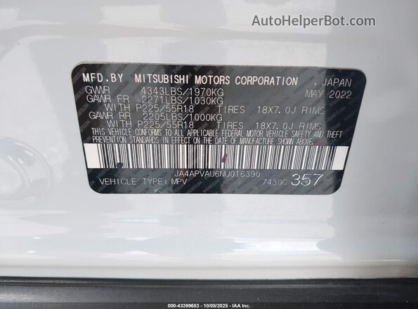 JA4APVAU6NU016390 2022 MITSUBISHI OUTLANDER SPORT Белый Вид подкапотного пространства
