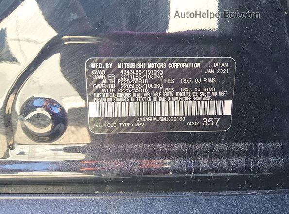 JA4ARUAU5MU020160 2021 MITSUBISHI OUTLANDER Black 