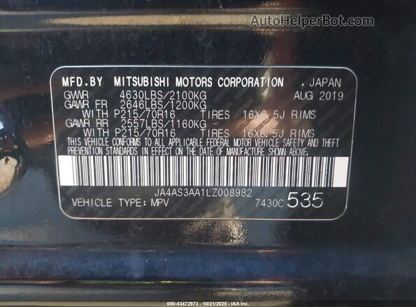 JA4AS3AA1LZ008982 2020 MITSUBISHI ECLIPSE CROSS Черный 