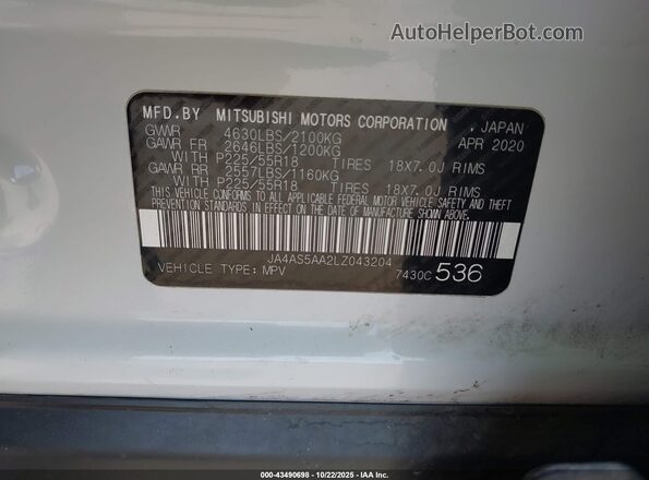 JA4AS5AA2LZ043204 2020 MITSUBISHI ECLIPSE CROSS White Engine compartment view