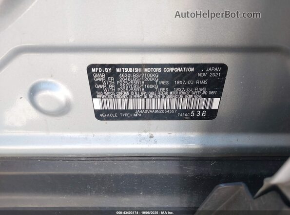 JA4ASVAA9NZ054557 2022 MITSUBISHI ECLIPSE CROSS Silver Widok komory silnika