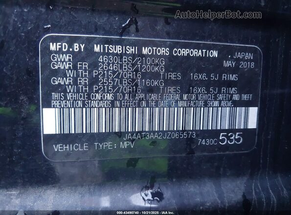 JA4AT3AA2JZ065573 2018 MITSUBISHI ECLIPSE CROSS Black ძრავის განყოფილების ხედი