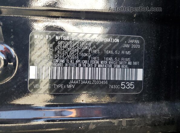 JA4AT3AAXLZ033456 2020 MITSUBISHI ECLIPSE Black Vista del compartimento del motor