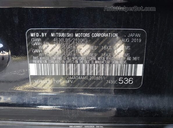 JA4AT4AA5LZ008261 2020 MITSUBISHI ECLIPSE CROSS Black Widok komory silnika