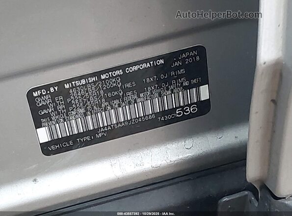 JA4AT5AA9JZ045686 2018 MITSUBISHI ECLIPSE CROSS Pewter 