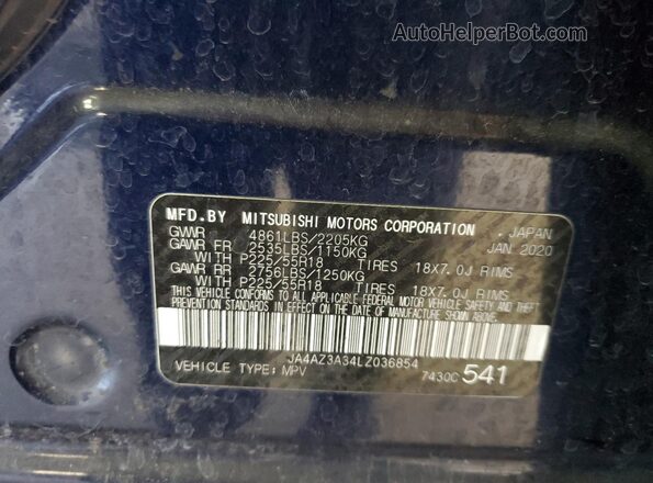 JA4AZ3A34LZ036854 2020 MITSUBISHI OUTLANDER Blue სალონის 360-გრადუსიანი ხედი