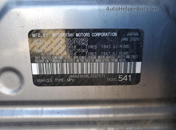 JA4AZ3A38LZ037571 2020 MITSUBISHI OUTLANDER Silver Вид наклейки з VIN-кодом