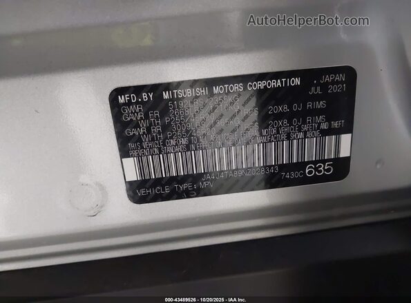 JA4J4TA89NZ028343 2022 MITSUBISHI OUTLANDER Silver ძრავის განყოფილების ხედი
