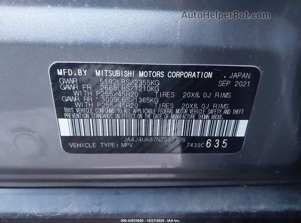 JA4J4UA87NZ037726 2022 MITSUBISHI OUTLANDER Silver Widok komory silnika