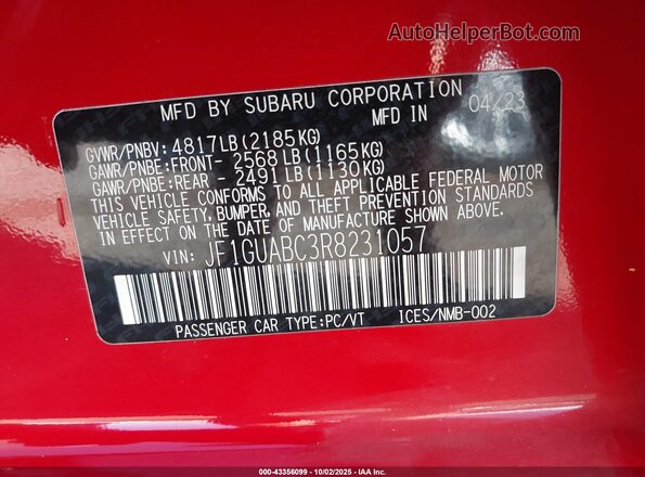 JF1GUABC3R8231057 2024 SUBARU IMPREZA Red 