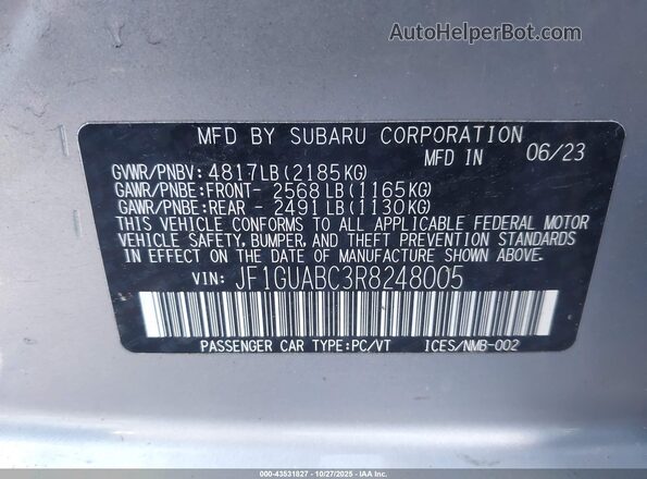 JF1GUABC3R8248005 2024 SUBARU IMPREZA Silver Շարժիչի բաժամունքի տեսք